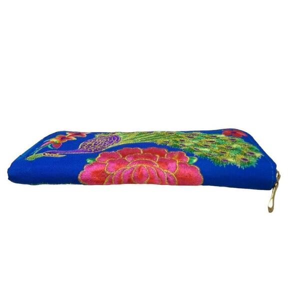 *Peacock Embroidered Sparkly Wallet Blue Pink Purple Flowers - Picture 4 of 4